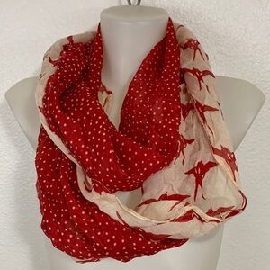 Pistil Red Cream Bird Polkadot Print Cotton Scarf